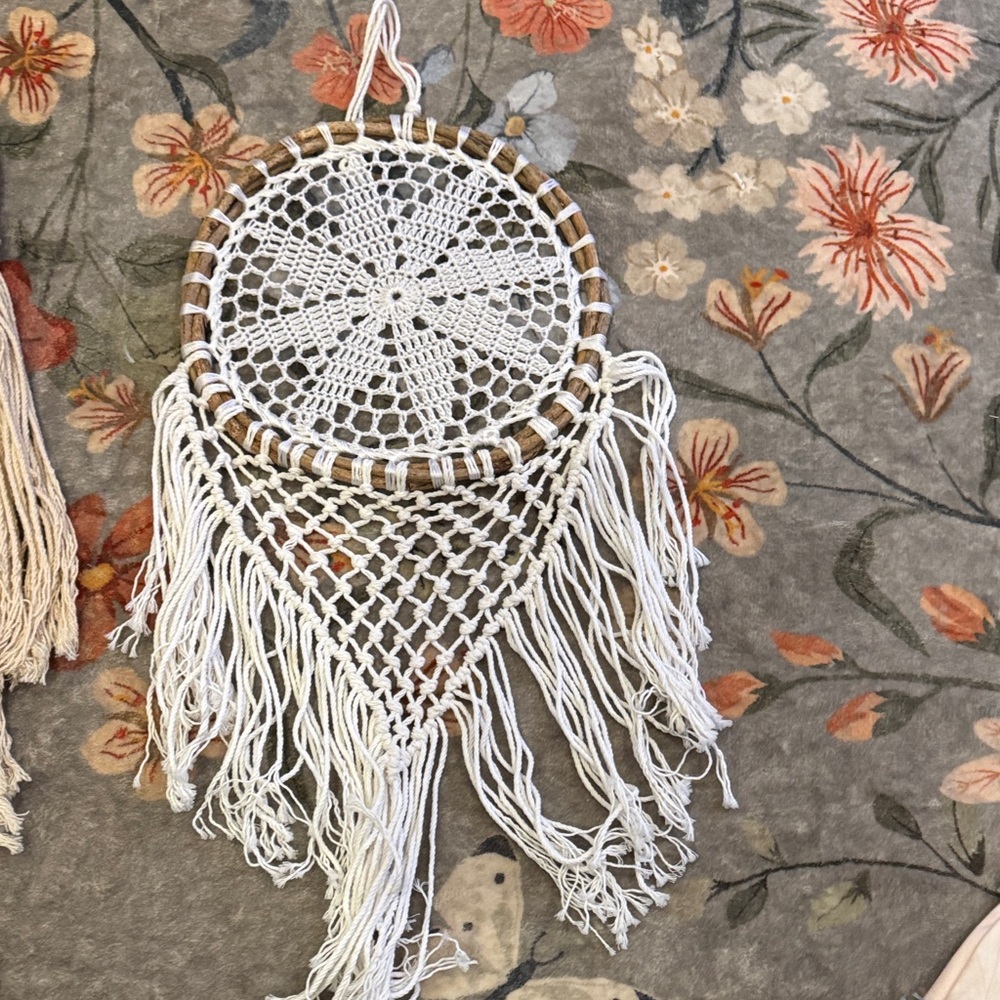 Handcrafted White Dreamcatcher with Fringe